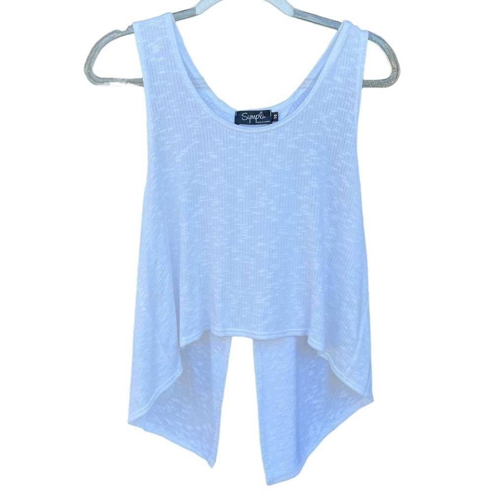 Sympli Lagenlook Split Back Layering Smock Rib Knit Tank Top White Size 10 GUC